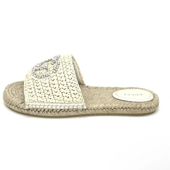 ❗️SOLD❗️GUCCI Cora Crystal GG Logo Raffia Slides Mules
Espadrille Sandals Shoes - Picture 11 of 12